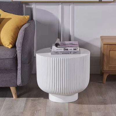 Contemporary Nordic Fiberglass Round Cylinder Striped Side Table For Living Room