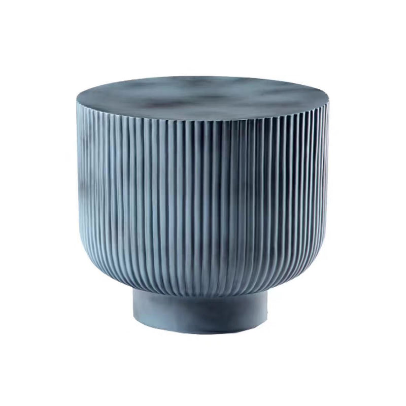 Contemporary Nordic Fiberglass Round Cylinder Striped Side Table For Living Room