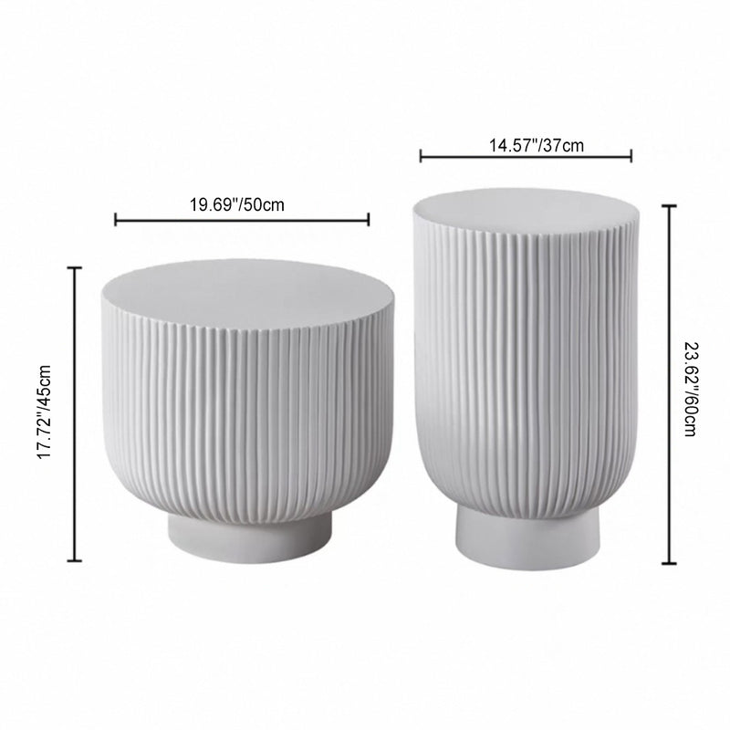 Contemporary Nordic Fiberglass Round Cylinder Striped Side Table For Living Room