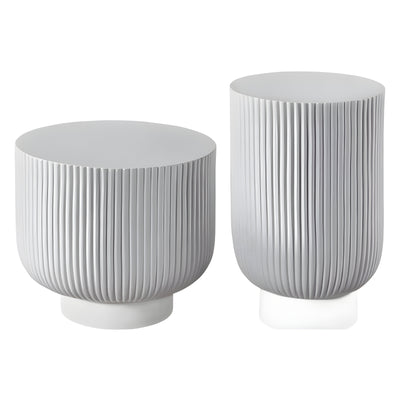 Contemporary Nordic Fiberglass Round Cylinder Striped Side Table For Living Room