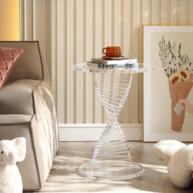 Modern Simplicity Acrylic Rotate Round Gourd Coffee Table 1-Tray For Living Room