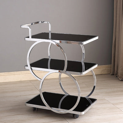 Modern Luxury Reinforced Glass Stainless Steel Rectangular Circle End Table 3-Tier Movable For Dining Room