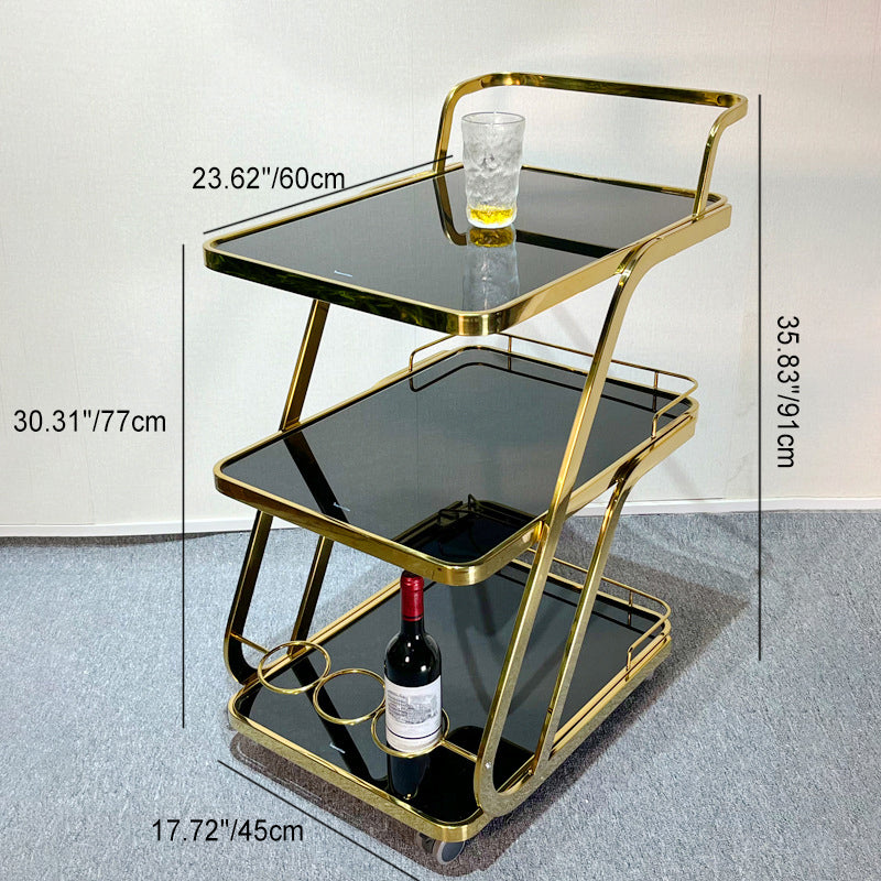 Modern Luxury Reinforced Glass Stainless Steel Rectangular Circle End Table 3-Tier Movable For Dining Room