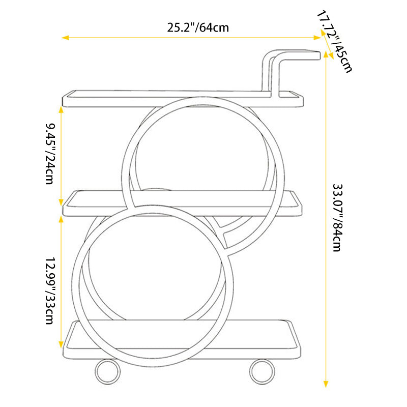 Modern Luxury Reinforced Glass Stainless Steel Rectangular Circle End Table 3-Tier Movable For Dining Room
