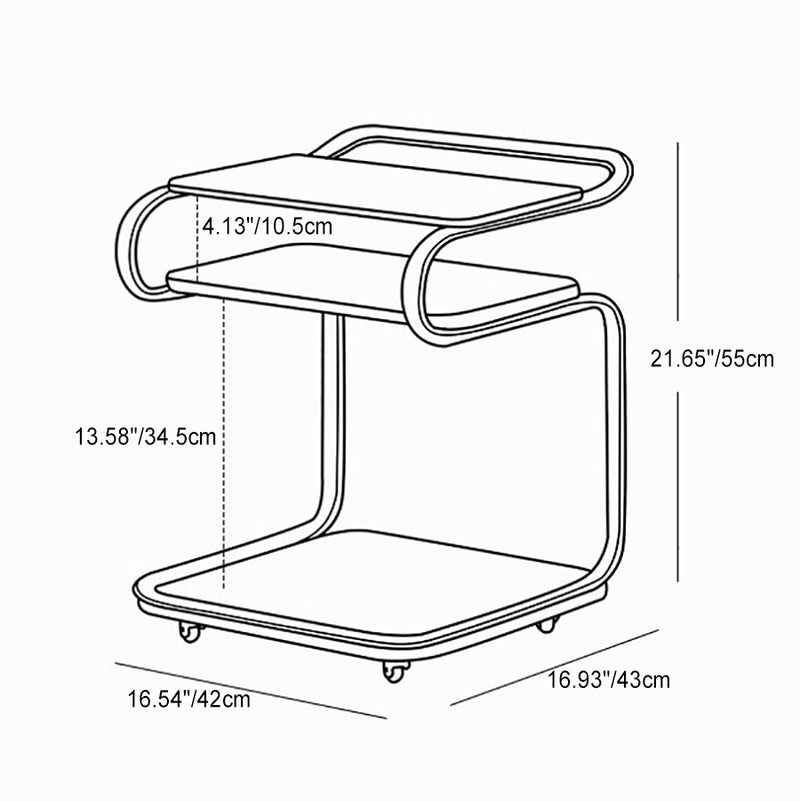 Contemporary Retro Reinforced Glass Density Board Iron Square Side Table 3-Tier Movable For Living Room