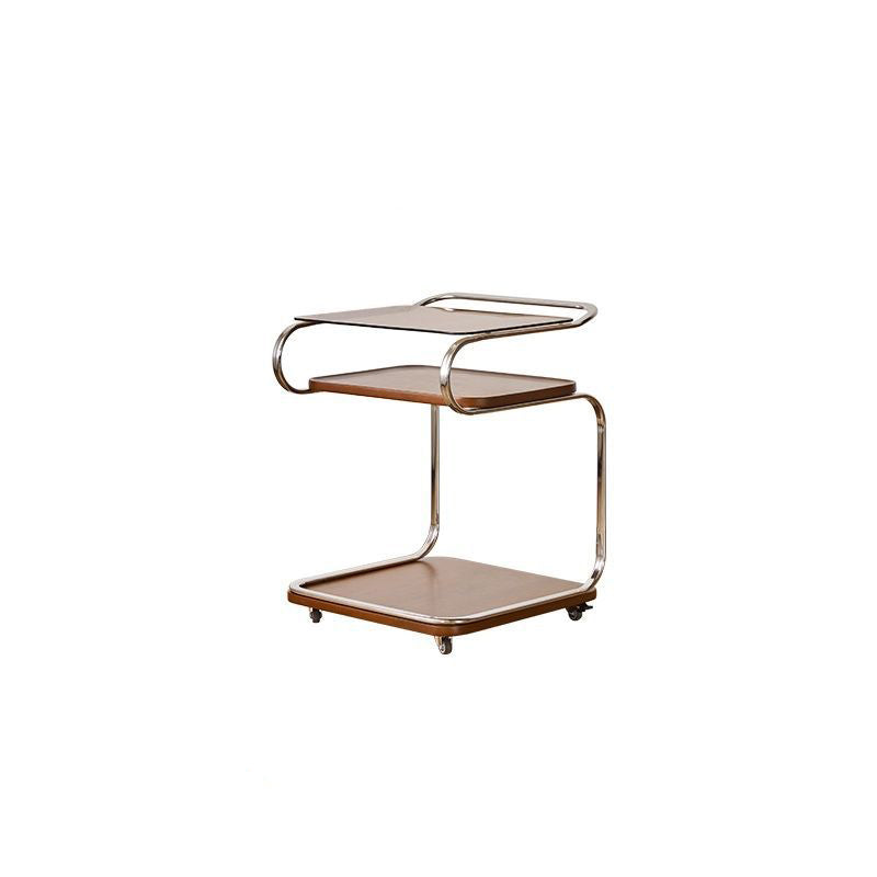 Contemporary Retro Reinforced Glass Density Board Iron Square Side Table 3-Tier Movable For Living Room