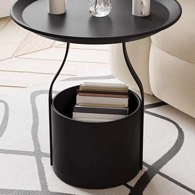 Modern Simplicity Round Cylinder Iron Carbon Steel End Table 1-Storage For Living Room