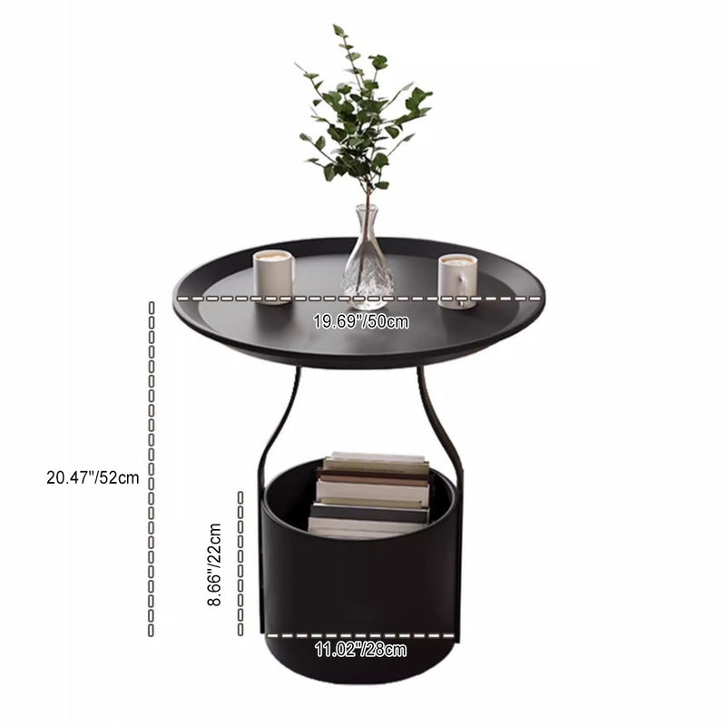 Modern Simplicity Round Cylinder Iron Carbon Steel End Table 1-Storage For Living Room