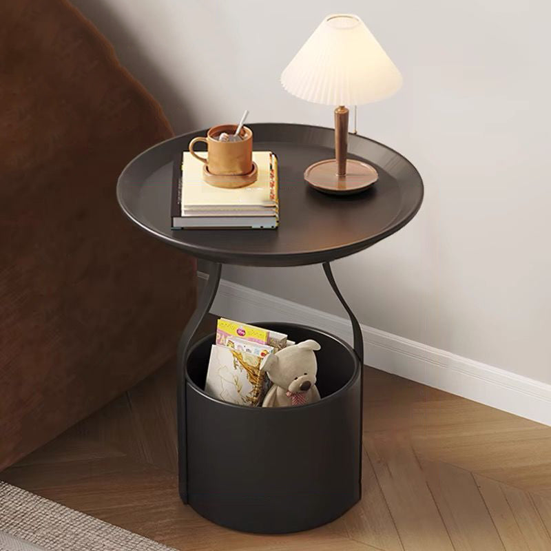 Modern Simplicity Round Cylinder Iron Carbon Steel End Table 1-Storage For Living Room