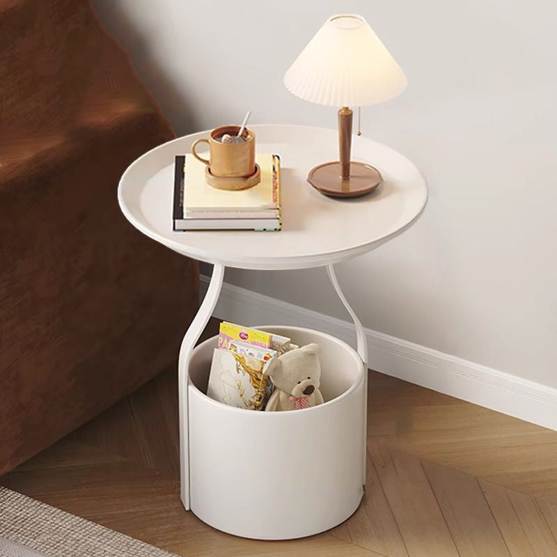 Modern Simplicity Round Cylinder Iron Carbon Steel End Table 1-Storage For Living Room