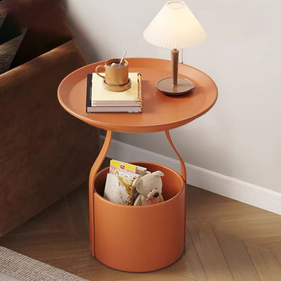 Modern Simplicity Round Cylinder Iron Carbon Steel End Table 1-Storage For Living Room