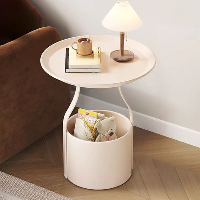 Modern Simplicity Round Cylinder Iron Carbon Steel End Table 1-Storage For Living Room