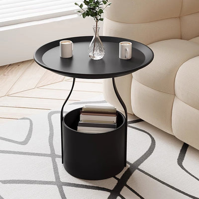 Modern Simplicity Round Cylinder Iron Carbon Steel End Table 1-Storage For Living Room