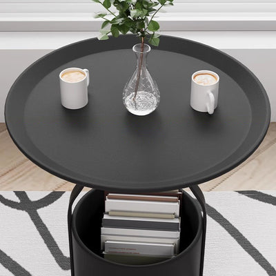 Modern Simplicity Round Cylinder Iron Carbon Steel End Table 1-Storage For Living Room