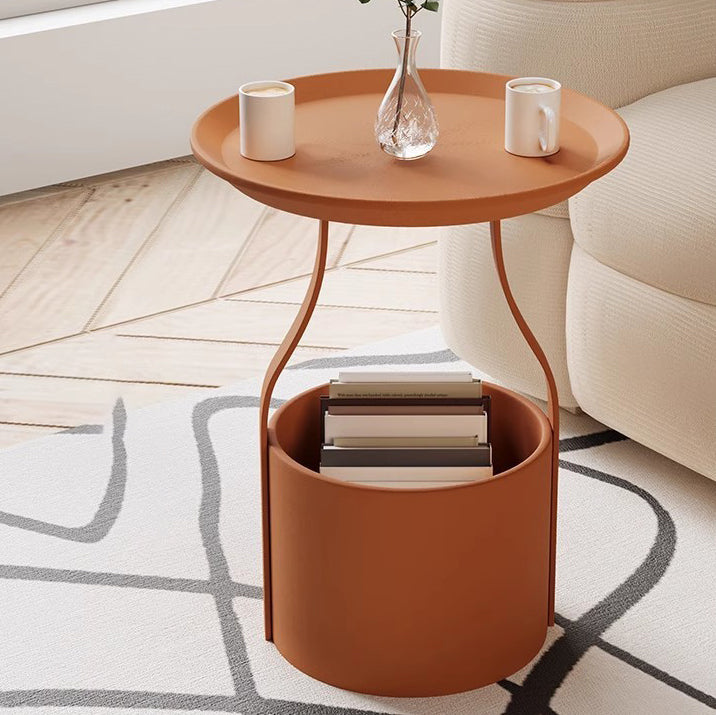 Modern Simplicity Round Cylinder Iron Carbon Steel End Table 1-Storage For Living Room