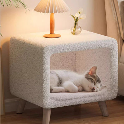 Modern Simplicity Square Wool Wood Nightstand 1-Storage Cat's Nest For Bedside