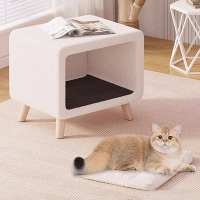 Modern Simplicity Square Wool Wood Nightstand 1-Storage Cat's Nest For Bedside