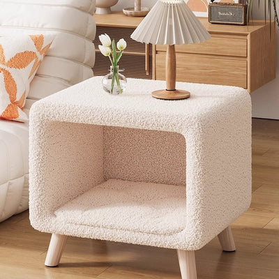 Modern Simplicity Square Wool Wood Nightstand 1-Storage Cat's Nest For Bedside