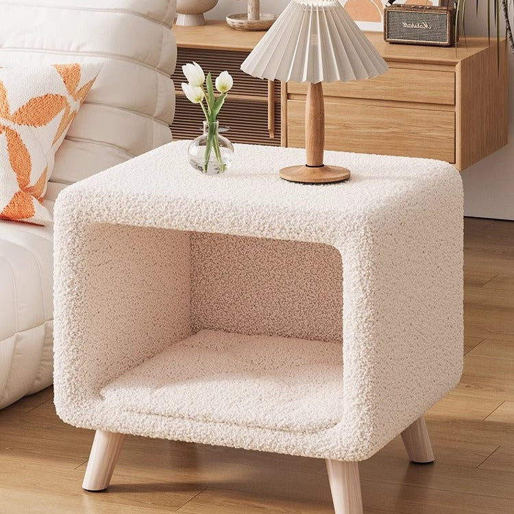 Modern Simplicity Square Wool Wood Nightstand 1-Storage Cat&