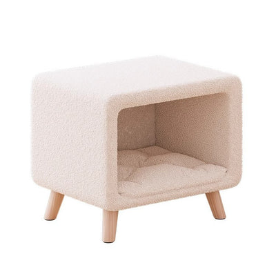 Modern Simplicity Square Wool Wood Nightstand 1-Storage Cat's Nest For Bedside