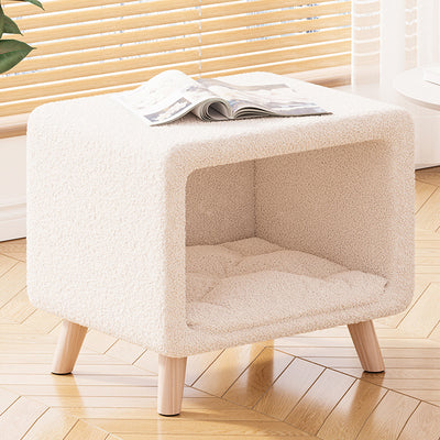 Modern Simplicity Square Wool Wood Nightstand 1-Storage Cat's Nest For Bedside