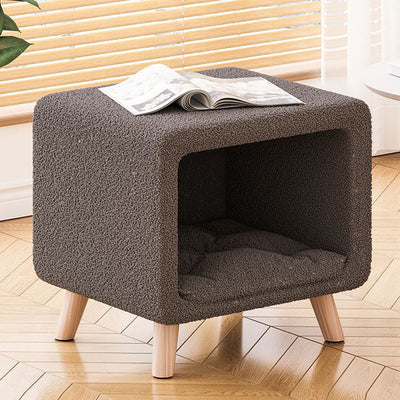 Modern Simplicity Square Wool Wood Nightstand 1-Storage Cat's Nest For Bedside