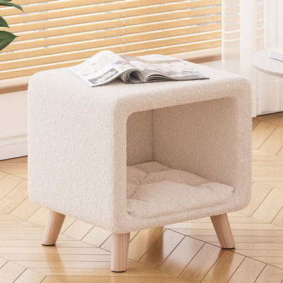 Modern Simplicity Square Wool Wood Nightstand 1-Storage Cat's Nest For Bedside