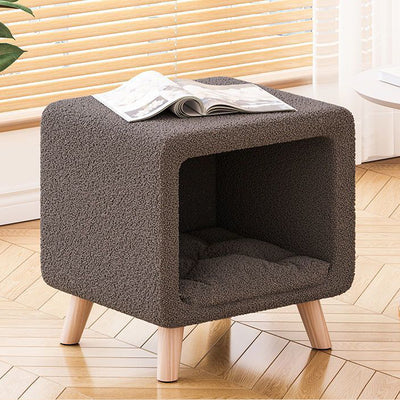 Modern Simplicity Square Wool Wood Nightstand 1-Storage Cat's Nest For Bedside