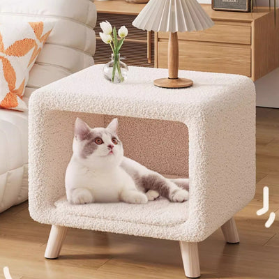 Modern Simplicity Square Wool Wood Nightstand 1-Storage Cat's Nest For Bedside