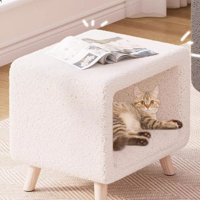 Modern Simplicity Square Wool Wood Nightstand 1-Storage Cat's Nest For Bedside