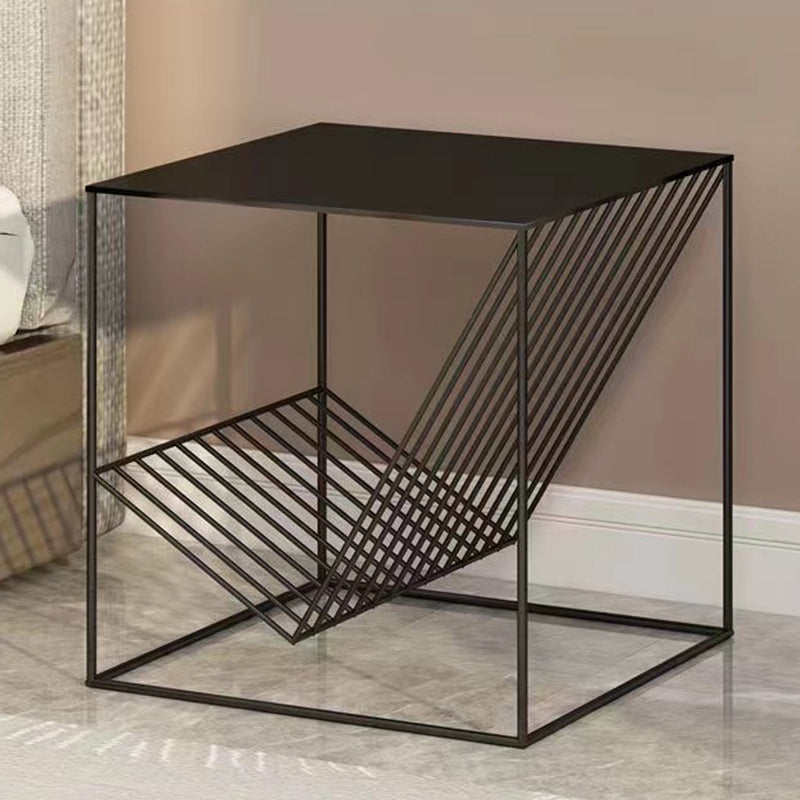 Contemporary Scandinavian Iron Carbon Steel Cube Geometrical End Table 1-Shelf For Living Room