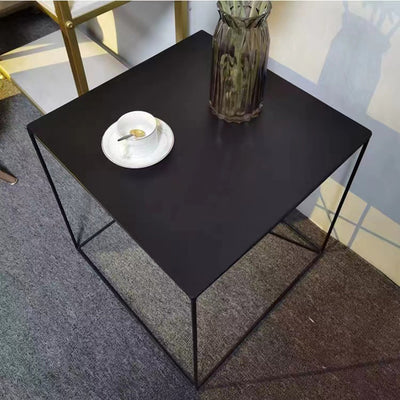 Contemporary Scandinavian Iron Carbon Steel Cube Geometrical End Table 1-Shelf For Living Room