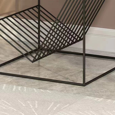 Contemporary Scandinavian Iron Carbon Steel Cube Geometrical End Table 1-Shelf For Living Room