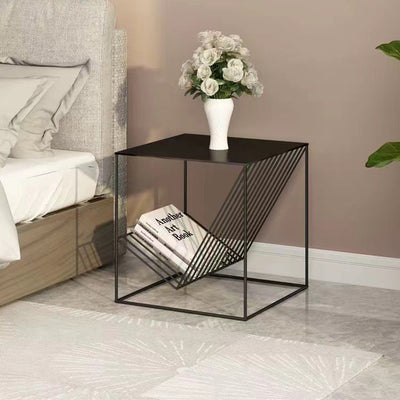 Contemporary Scandinavian Iron Carbon Steel Cube Geometrical End Table 1-Shelf For Living Room