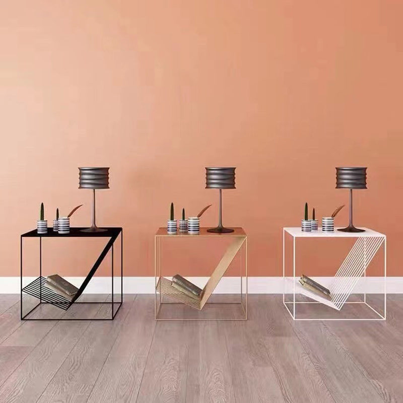 Contemporary Scandinavian Iron Carbon Steel Cube Geometrical End Table 1-Shelf For Living Room