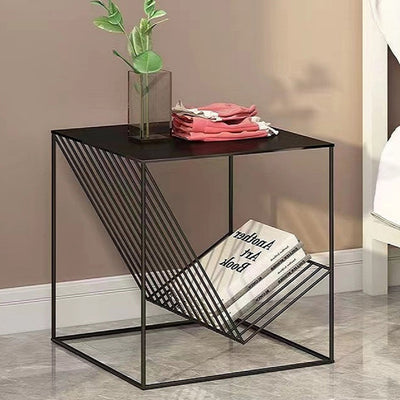 Contemporary Scandinavian Iron Carbon Steel Cube Geometrical End Table 1-Shelf For Living Room