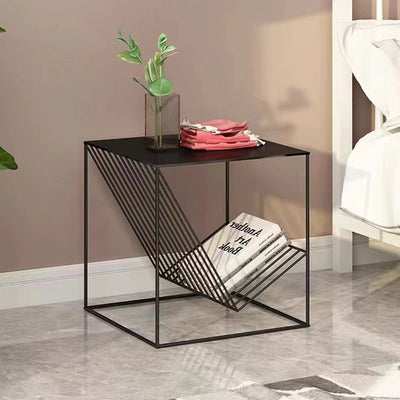 Contemporary Scandinavian Iron Carbon Steel Cube Geometrical End Table 1-Shelf For Living Room