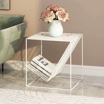 Contemporary Scandinavian Iron Carbon Steel Cube Geometrical End Table 1-Shelf For Living Room