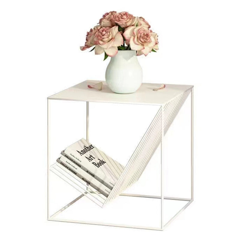 Contemporary Scandinavian Iron Carbon Steel Cube Geometrical End Table 1-Shelf For Living Room