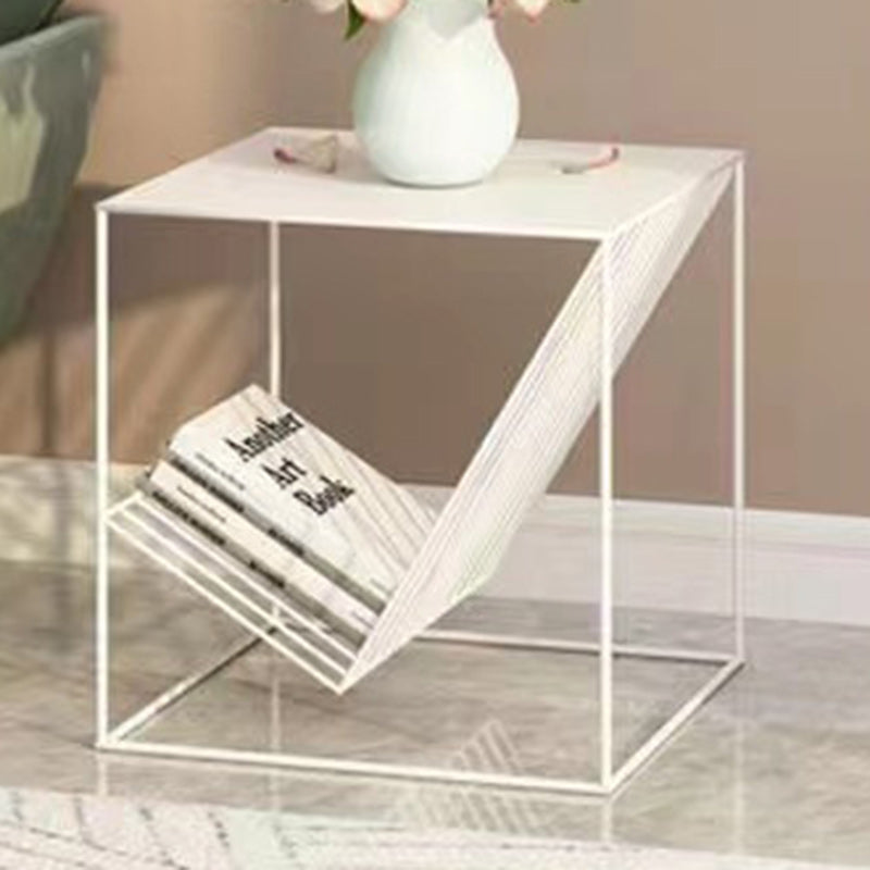 Contemporary Scandinavian Iron Carbon Steel Cube Geometrical End Table 1-Shelf For Living Room