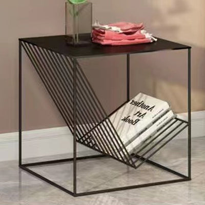 Contemporary Scandinavian Iron Carbon Steel Cube Geometrical End Table 1-Shelf For Living Room