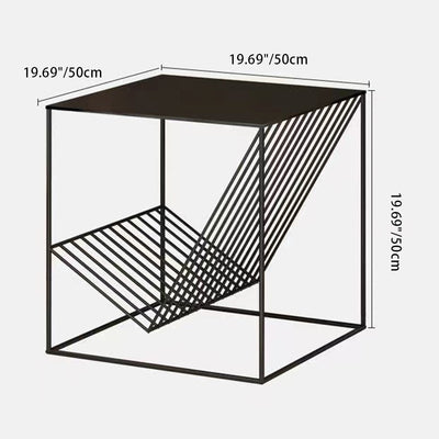 Contemporary Scandinavian Iron Carbon Steel Cube Geometrical End Table 1-Shelf For Living Room