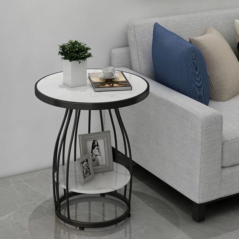 Contemporary Nordic Slate Iron Round Line Side Table 2-Tier For Living Room