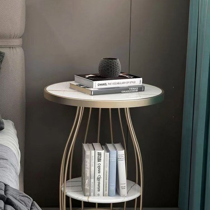 Contemporary Nordic Slate Iron Round Line Side Table 2-Tier For Living Room