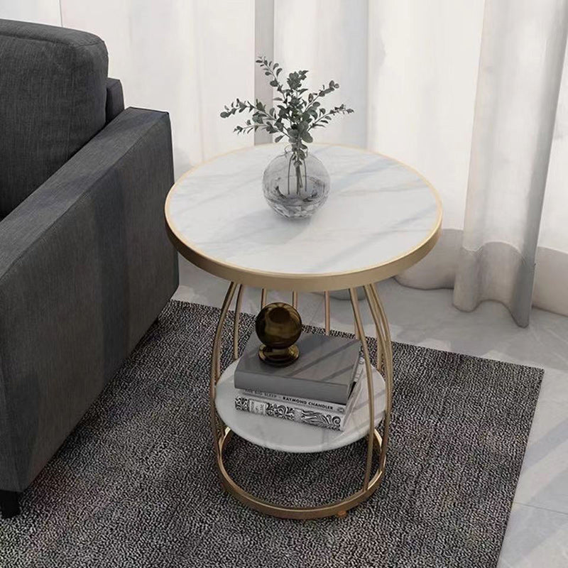 Contemporary Nordic Slate Iron Round Line Side Table 2-Tier For Living Room