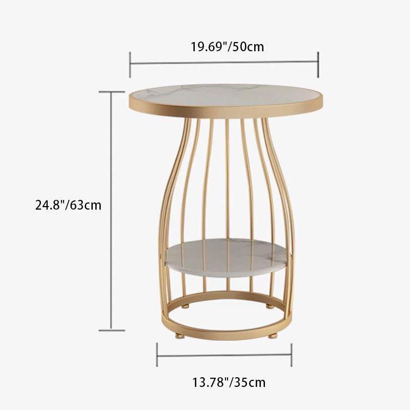 Contemporary Nordic Slate Iron Round Line Side Table 2-Tier For Living Room