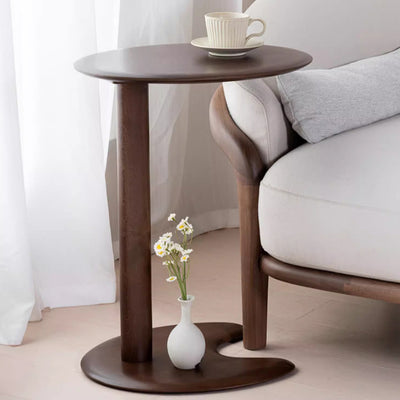 Modern Simplicity Wood Elliptical Cat Ear Base Side Table 2-Tier For Living Room