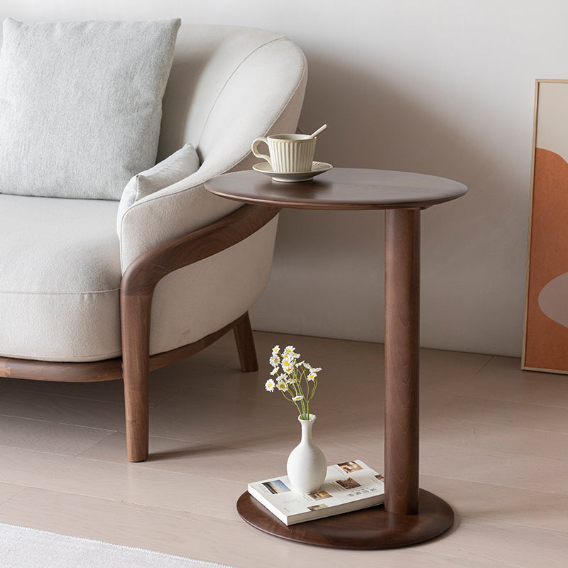 Modern Simplicity Wood Elliptical Cat Ear Base Side Table 2-Tier For Living Room