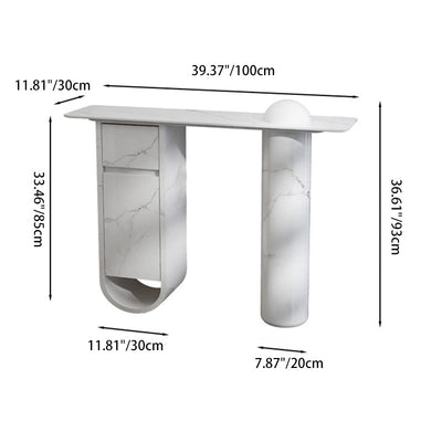 Table d'appoint rectangulaire en fibre de verre et bois avec colonne nordique contemporaine à 1 tiroir pour les entrées 