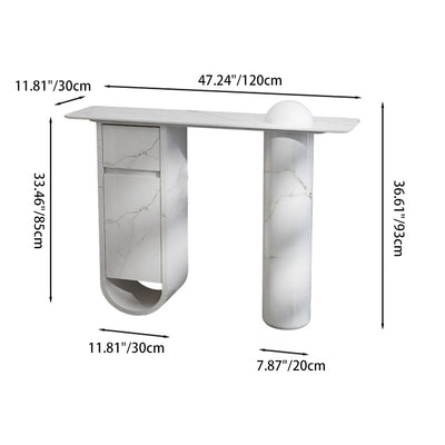 Table d'appoint rectangulaire en fibre de verre et bois avec colonne nordique contemporaine à 1 tiroir pour les entrées 